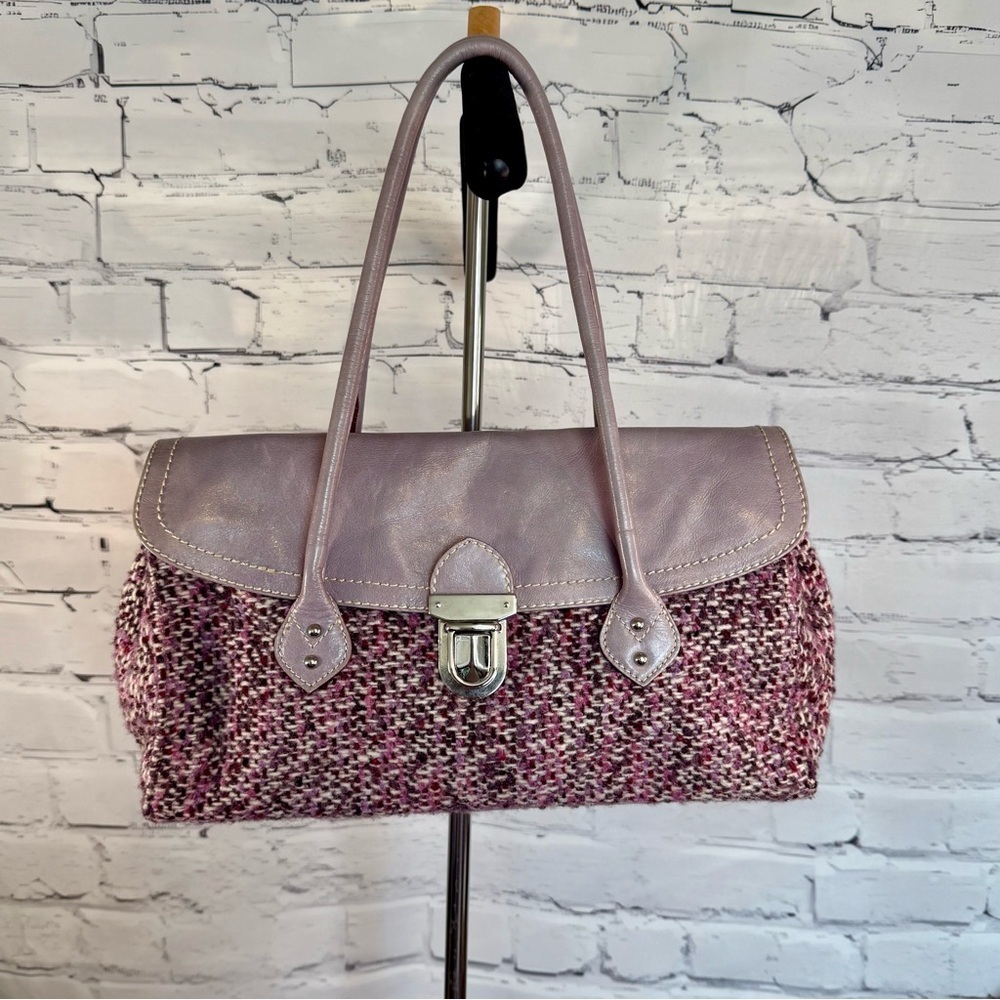 Helen Welsh‎ Elegant Italian Leather and Purple Tweed Shoulder Bag